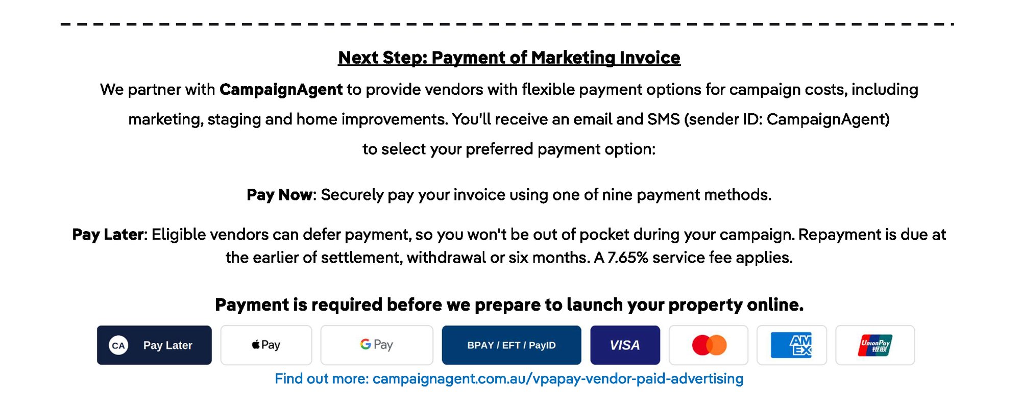 Marketing Payment Panel