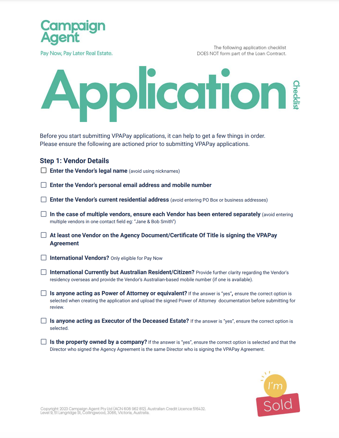 Application Checklist